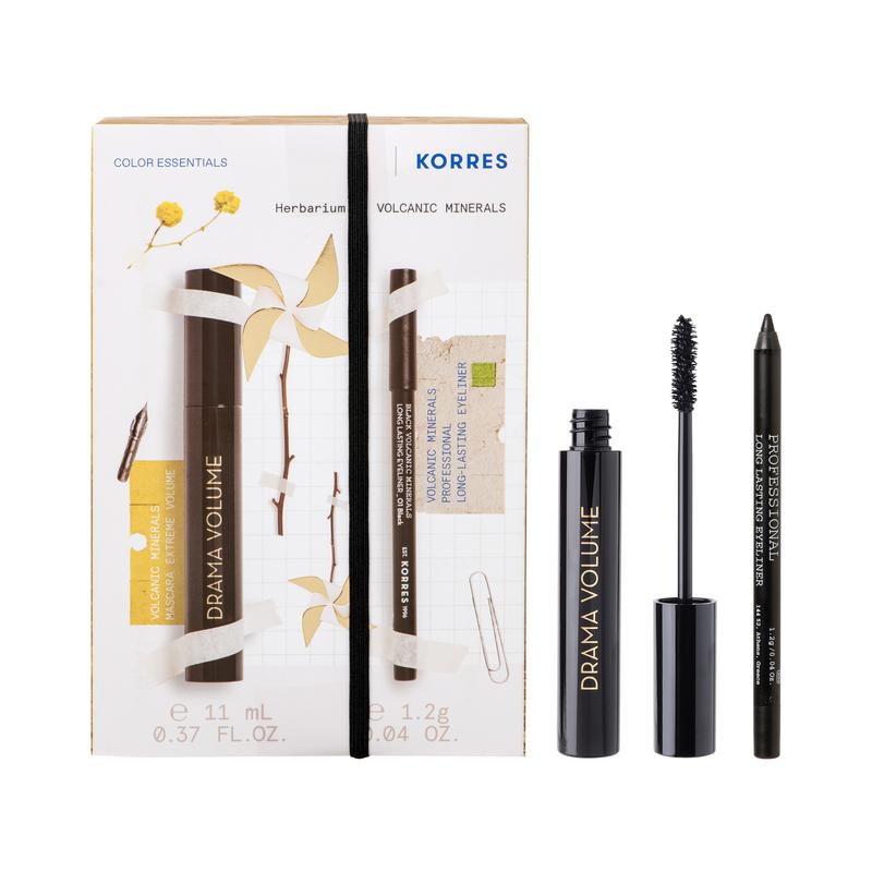 KORRES - PROMO PACK VOLCANIC MINERALS Mascara Drama Volume Black (01) - 11ml & Long Lasting Eyeliner 01 Black